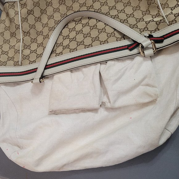 RARE***GUCCI SHERRY LINE~ GG MONOGRAM~ LEATHER & CANVAS TOTE~ - Picture 14 of 16
